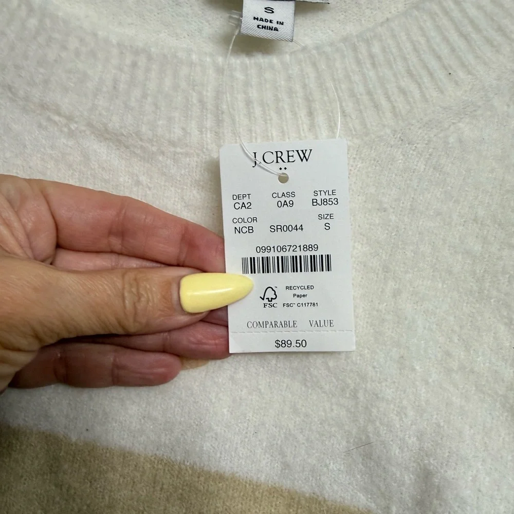 J.Crew Extra-Soft Colorblock Sweater Size Small Cream Tan Olive